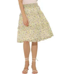 Allegra K Women's Floral Print Smocked Elastic Waist Knee Length Flowy Tiered Ruffle Skirt -Allegra K GUEST 6c4c7c0e 935c 4458 8eb6 28aeff1c65e4