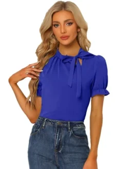Allegra K Women's Bow Tie Neck Elegant Office Short Sleeve Blouse -Allegra K GUEST 6c569b4a 1088 41f6 98db eab1bc29a61b