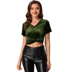 Allegra K Women's Baisc V Neck Velvet Short Sleeve T-Shirt -Allegra K GUEST 6c5bb9f2 46ed 4067 bd70 c385365b6ca2
