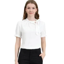 Allegra K Women's Bow Tie Neck Elegant Office Short Sleeve Blouse -Allegra K GUEST 6c8e8e0b db6b 46ca 9ff8 c1bd7d89a7a9