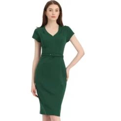 Allegra K Women's V Neck Cap Sleeve Work Business Pencil Dress -Allegra K GUEST 6c9d87c1 fc0f 4ba3 a36a d19e2fac3c8b