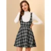 Allegra K Women's Pinafore Overall Tartan Checks Braces A-line Suspender Skirt