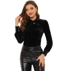 Allegra K Women's Vintage Gothic Blouse Velvet Dressy Bow Tie Neck Office Business Work Shirt Tops -Allegra K GUEST 6d2b21f1 4914 42b2 b73d f8521e5d3372