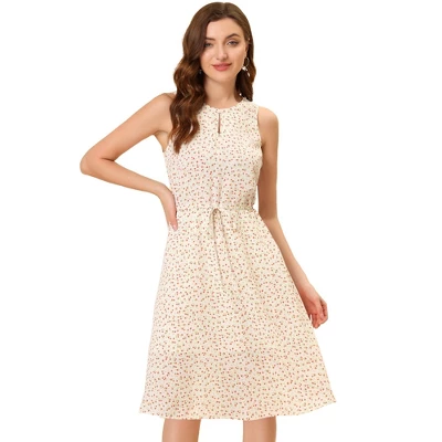Allegra K Women's Floral Printed Split Neck Drawstring Waist Sleeveless A-Line Midi Dress 14 Allegra K Women's Floral Printed Split Neck Drawstring Waist Sleeveless A-Line Midi Dress - Image 14