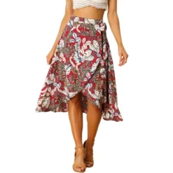 Allegra K Women's Tie Waist Hawaiian Tropical Floral Wrap Midi Skirt -Allegra K GUEST 6ddbc0da a1a2 4fcb a2b5 11409509fbc1
