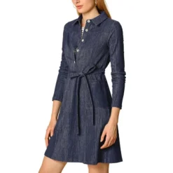 Allegra K Women's Half Placket Long Sleeve Casual Shirt Dress With Belt -Allegra K GUEST 6de60f26 3fbb 4926 8585 17c20891b448