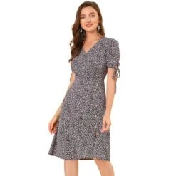 Allegra K Women's Ditsy Floral Tie Lace-up Short Sleeve A-line V-Neck Chiffon Dress -Allegra K GUEST 6e9f1b37 f036 41d6 ae8a 1ebde68ae103