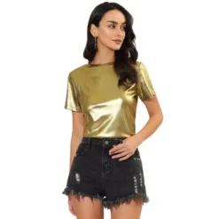 Allegra K Women's Party Metallic Textured Short Sleeve Shiny T-shirts -Allegra K GUEST 6ea37ffa 4a09 49b8 b40e 92755ffc47f0