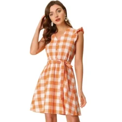 Allegra K Women's Casual Ruffled Sleeve A-Line Vintage Gingham Check Sundress -Allegra K GUEST 6eaac210 5771 4271 abf0 1c6875d3205c