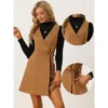 Allegra K Women's Vintage Faux Suede V Neck Sleeveless A-Line Wrap Overall Dress