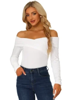 Allegra K Velvet Top For Women's Slim Fit Long Sleeve Off Shoulder Blouse -Allegra K GUEST 6ecaebd4 f999 4585 b256 554889d36807