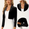 Allegra K Velvet Shrug For Women's Long Sleeve Open Front Cardigan Cropped Bolero Jacket