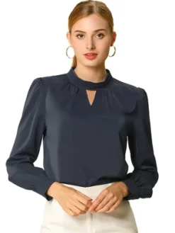 Allegra K Women's Office Keyhole Elegant Stand Collar Long Sleeve Chiffon Blouses -Allegra K GUEST 6f9e2dbd 5562 4600 a8f1 7c57045bdb5d