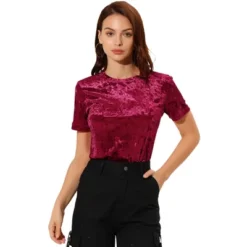 Allegra K Women's Velvet Crew Neck Short Sleeve Casual Blouse -Allegra K GUEST 6fa1c871 e2ac 43f6 9b9e 67e9afc74077