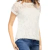 Allegra K Women Curved Hem Sheer Short Sleeves Floral Lace Blouse Top