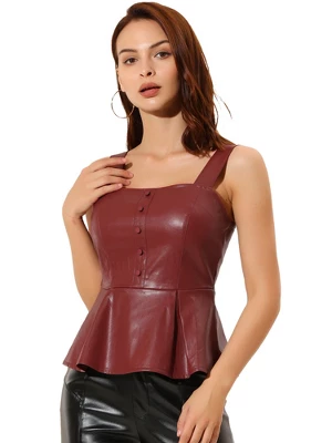 Allegra K Women's Faux Leather Bustier Gothic Punk Sleeveless Tank Top 7 Allegra K Women's Faux Leather Bustier Gothic Punk Sleeveless Tank Top - Image 7