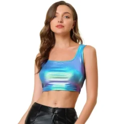 Allegra K Women's U Neck Sleeveless Party Clubwear Shiny Metallic Crop Tank Tops -Allegra K GUEST 70e6f9a7 e993 4865 a561 072c8919e443