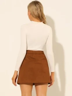 Allegra K Women's A Line High Waist Skirts Zipper Front Elastic Back Faux Suede Mini Skirt -Allegra K GUEST 70f19620 61f1 4887 980b 97597ad8d30c