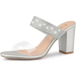 Allegra K Women's Clear Strap Rhinestones Heel Chunky Heels Slide Sandals -Allegra K GUEST 7121d3f9 622d 45b8 b1fd d09fe8fc72c2