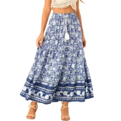 Allegra K Women's Summer Floral Boho Tassels Elastic Waist Casual Maxi Skirts -Allegra K GUEST 71715e04 1c2c 47b9 a829 e929c2595d59