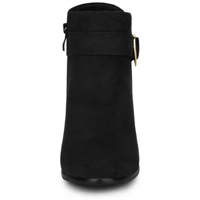 Allegra K Women's Buckle Side Zip Chunky Heels Ankle Boots 2 Allegra K Women's Buckle Side Zip Chunky Heels Ankle Boots - Image 2