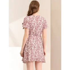 Allegra K Women's Floral Asymmetrical Layered Pleated Neck Short Flare Sleeve Dress -Allegra K GUEST 71c2c248 0696 4627 8d41 549379ee289b