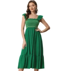 Allegra K Women's Square Neck Ruffle Trim Flowy Smocked Midi Dress -Allegra K GUEST 721f8975 7790 447f 9361 eb3fc1848fcb