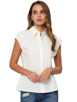 Allegra K Cotton Business Casual Shirt For Women's Button Down Cap Sleeve Blouse Tops -Allegra K GUEST 722de5dc 25c0 4821 8d42 0ba652e32e51