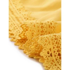 Allegra K Women's V Neck Smocked Elastic Waist Short Sleeve Boho Crochet Trim Mini Dress -Allegra K GUEST 728c291f fa77 4833 8e09 b0075c72deab