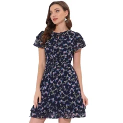 Allegra K Women's Ruffle Sleeve Self-Tie V Neck Above Knee Ruffled A-Line Floral Chiffon Dress -Allegra K GUEST 72c96c67 17d9 445f 9988 b9b548cabc56