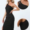 Allegra K Women's One Shoulder Sleeveless Formal Party Slit Fashion Sheath Dress