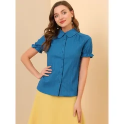 Allegra K Women's Collared Frilled Short Sleeve Solid Shirts -Allegra K GUEST 731e5a65 e6af 4c51 823a fe123b5de4d6