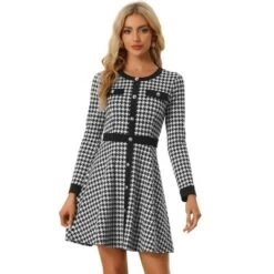 Allegra K Women's Houndstooth Plaid Contrast Color Crew Neck Button Front Elegant A-Line Dress 9 Allegra K Women's Houndstooth Plaid Contrast Color Crew Neck Button Front Elegant A-Line Dress -Allegra K GUEST 73263ce6 a65d 4a7c b910 985d591b3a99