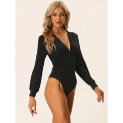 Allegra K Women's Deep V Neck Long Sleeve Ruched Stretchy Bodysuit -Allegra K GUEST 733d5c58 68dc 45e5 9a82 5918d68b8402