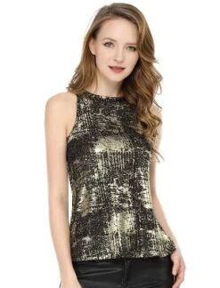 Allegra K Women's Party Shiny Sleeveless Club Metallic Tank Top -Allegra K GUEST 73706ce1 4daa 48af af20 cf2b1c2998b6