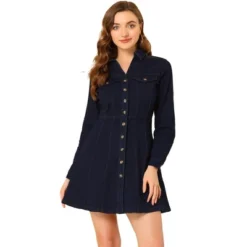 Allegra K Women's Button Down Collar V Neck Long Sleeve A-line Jean Denim Dress -Allegra K GUEST 73c601f3 b73e 4b3a 9a66 7dfecadbdc4f