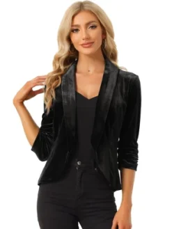 Allegra K Velvet Cardigan For Women's Lapel Collar Open Front Cardigan -Allegra K GUEST 7472cf04 dcfa 48b2 a8fa 476d9fef35a5