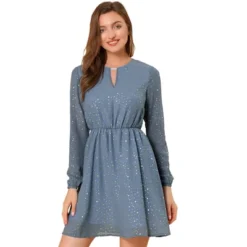 Allegra K Women's Choker V Neck Vintage Flared Gilding Metallic Shiny Star A-Line Dress -Allegra K GUEST 74b76af1 03c2 47e5 8013 f17472d1e5a7