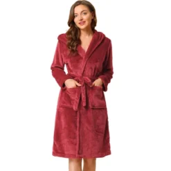 Allegra K Women's Hooded Pajamas Luxurious Flannel Fleece Nightgown Midi Warm Bathrobe -Allegra K GUEST 74ec14a7 dd99 45f4 b4ce 780086a53a25