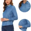Allegra K Women's Point Collar Half Placket Casual Long Sleeve Chambray Blouse Shirts