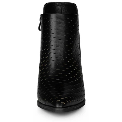 Allegra K Women's Perforated Chunky Heels Zipper Western Ankle Booties 2 Allegra K Women's Perforated Chunky Heels Zipper Western Ankle Booties - Image 2