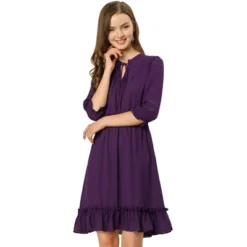 Allegra K Women's Ruffle Hem 3/4 Sleeve A-Line Smocked Short Chiffon Dress -Allegra K GUEST 760265b2 fcdb 4e90 9f9a fe6d7872a931