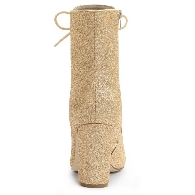 Allegra K Women's Glitter Pointed Toe Block Heel Ankle Boots 3 Allegra K Women's Glitter Pointed Toe Block Heel Ankle Boots - Image 3