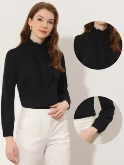 Allegra K Vintage Ruffle Blouse For Women's Business Casual Work Top Shirt