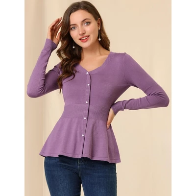 Allegra K Women's V Neck Long Sleeve Ribbed Pullover Knitted Peplum Top 2 Allegra K Women's V Neck Long Sleeve Ribbed Pullover Knitted Peplum Top - Image 2