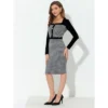 Allegra K Women's Vintage Houndstooth Square Neck Contrast Long Sleeve Midi Bodycon Dress