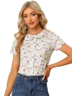Allegra K Women's Summer Peter Pan Collar Shirts Button Front Vintage Floral Print Blouse -Allegra K GUEST 77d4ca9a 0661 4f6b 891b 03f7498db01b