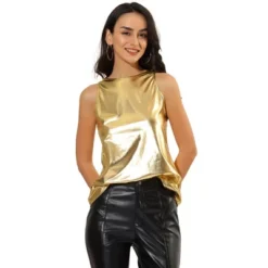 Allegra K Women's Party Shiny Sleeveless Club Metallic Tank Top -Allegra K GUEST 781608d1 479b 4ebe 9e20 cc314093021b