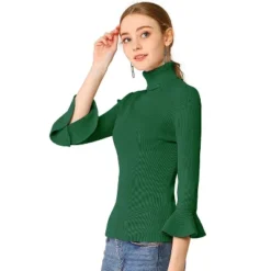 Allegra K Women's Ruffle Sleeves Pullover Turtleneck Stretchy Knit Sweater Slim Fit Shirt -Allegra K GUEST 7838ef18 2c78 4c6d a628 fb560806be0a