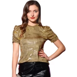 Allegra K Women's Glitter Puff Sleeve Round Neck Stretch Casual Shiny T-Shirt -Allegra K GUEST 78efe042 d9fc 4766 bf66 dfc986048018